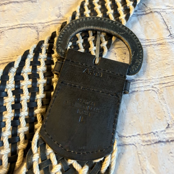 APT.9 WIDE BLACK AND CREAM WOVEN ON BRAZILIAN LEATHER INDIA MADE WOMENS BELT L - Picture 4 of 8